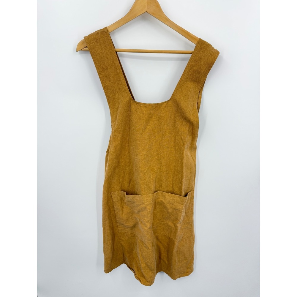 Unbranded Linen Blend Apron Pinafore Dress Womens OS Mustard Yellow Cross Back